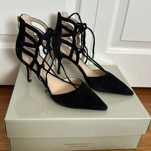 Marc Fisher Black Truthe Suede Lace-Up Pointed Toe Women's Stiletto Heels 7M